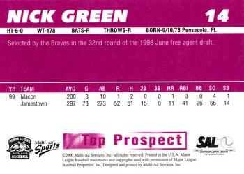 2000 Multi-Ad South Atlantic League Top Prospects #14 Nick Green Back
