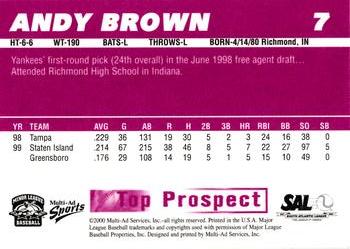 2000 Multi-Ad South Atlantic League Top Prospects #7 Andy Brown Back