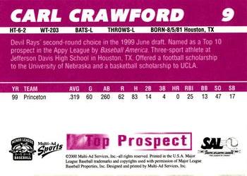 2000 Multi-Ad South Atlantic League Top Prospects #9 Carl Crawford Back