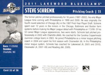 2011 MultiAd Lakewood BlueClaws #33 Steve Schrenk Back