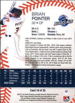 2013 Brandt Lakewood BlueClaws #19 Brian Pointer Back