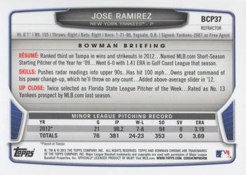 2013 Bowman - Chrome Prospects Blue Wave Refractors #BCP37 Jose Ramirez Back