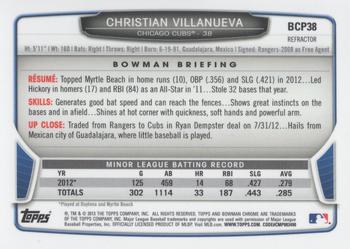 2013 Bowman - Chrome Prospects Blue Wave Refractors #BCP38 Christian Villanueva Back
