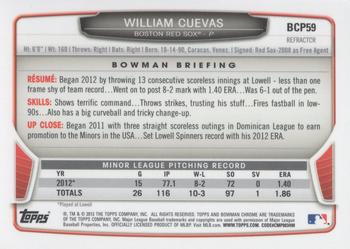 2013 Bowman - Chrome Prospects Blue Wave Refractors #BCP59 William Cuevas Back