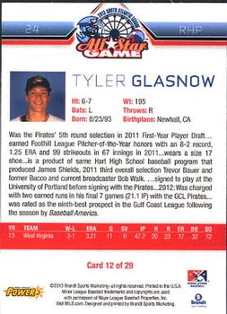 2013 Brandt South Atlantic League North Division All-Stars #12 Tyler Glasnow Back