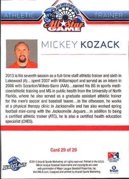 2013 Brandt South Atlantic League North Division All-Stars #29 Mickey Kozack Back