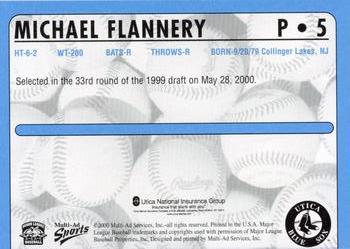 2000 Multi-Ad Utica Blue Sox #5 Michael Flannery Back
