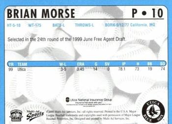 2000 Multi-Ad Utica Blue Sox #10 Bryan Morse Back