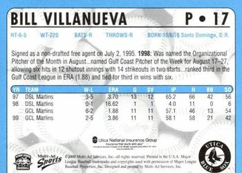 2000 Multi-Ad Utica Blue Sox #17 Bill Villanueva Back