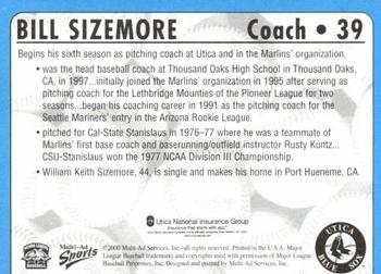 2000 Multi-Ad Utica Blue Sox #39 Bill Sizemore Back