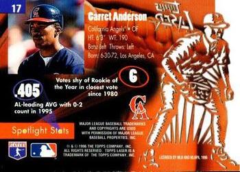 1996 Topps Laser #17 Garret Anderson Back