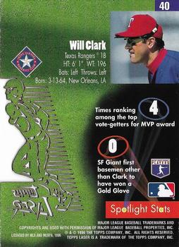 1996 Topps Laser #40 Will Clark Back