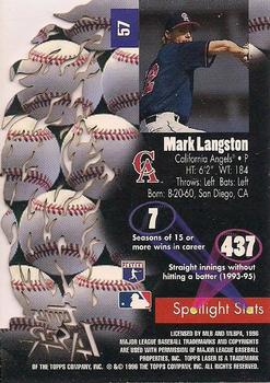 1996 Topps Laser #57 Mark Langston Back