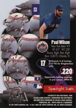 1996 Topps Laser #63 Paul Wilson Back
