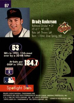 1996 Topps Laser #97 Brady Anderson Back