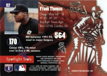 1996 Topps Laser #92 Frank Thomas Back