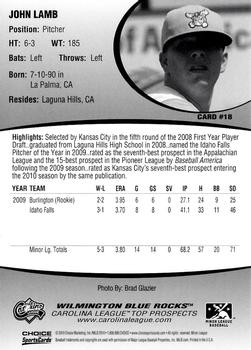 2010 Choice Carolina League Top Prospect 30 #18 John Lamb Back