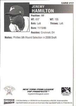 2008 Choice New York-Penn League Top Prospects #17 Jeremy Hamilton Back