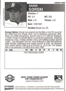 2009 Choice New York-Penn League Top Prospects #8 Darin Gorski Back