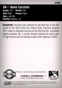 2011 Choice New York-Penn League Top Prospects #04 Garin Cecchini Back