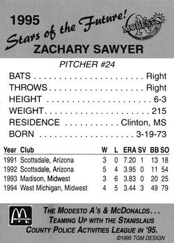 1995 Modesto A's #NNO Zach Sawyer Back