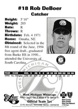 1995 West Michigan Whitecaps #NNO Rob DeBoer Back