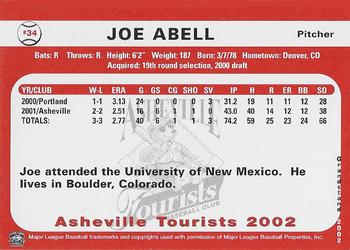 2002 Grandstand Asheville Tourists #NNO Joe Abell Back