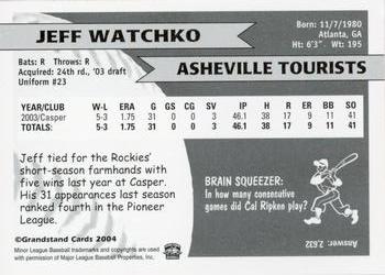 2004 Grandstand Asheville Tourists #NNO Jeff Watchko Back