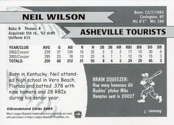 2004 Grandstand Asheville Tourists #NNO Neil Wilson Back