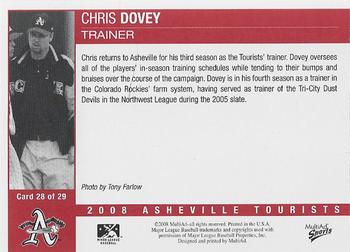 2008 MultiAd Asheville Tourists #9 Chris Dovey Back