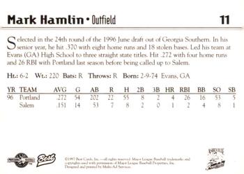 1997 Best Asheville Tourists #11 Mark Hamlin Back