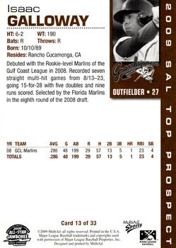 2009 MultiAd South Atlantic League Top Prospects #13 Isaac Galloway Back