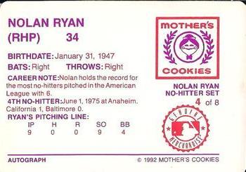 1992 Mother's Cookies Nolan Ryan 7 No-Hitters #4 Nolan Ryan Back