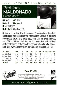2007 MultiAd Savannah Sand Gnats #15 Brahiam Maldonado Back