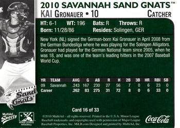 2010 MultiAd Savannah Sand Gnats #16 Kai Gronauer Back