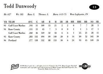 1996 Best AA All-Stars #13 Todd Dunwoody Back