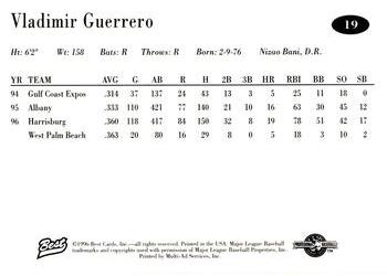 1996 Best AA All-Stars #19 Vladimir Guerrero Back