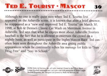 1998 Multi-Ad Asheville Tourists #30 Ted E. Tourist Back