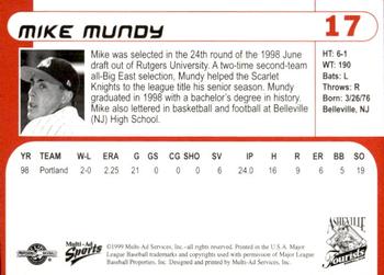 1999 Multi-Ad Asheville Tourists #17 Mike Mundy Back