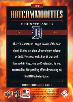 2008 Upper Deck - Hot Commodities #HC13 Justin Verlander Back
