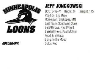 1994 Minneapolis Loons #NNO Jeff Jonckowski Back