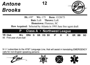 1995 Eugene Emeralds #12 Antone Brooks Back