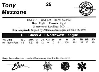 1995 Eugene Emeralds #25 Tony Mazzone Back