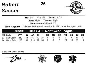 1995 Eugene Emeralds #26 Rob Sasser Back