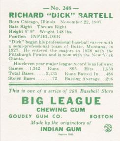 1985 Galasso 1938 Goudey Heads Up (reprint) #248 Dick Bartell Back