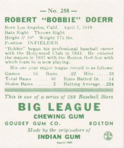 1985 Galasso 1938 Goudey Heads Up (reprint) #258 Bobby Doerr Back