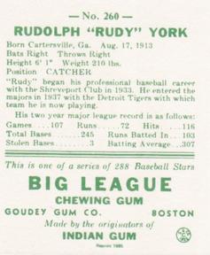 1985 Galasso 1938 Goudey Heads Up (reprint) #260 Rudy York Back