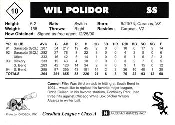 1995 Multi-Ad Prince William Cannons #10 Wil Polidor Back