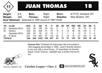 1995 Multi-Ad Prince William Cannons #11 Juan Thomas Back
