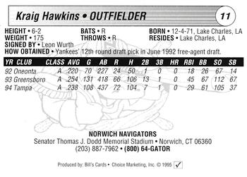 1995 Choice Norwich Navigators #NNO Kraig Hawkins Back